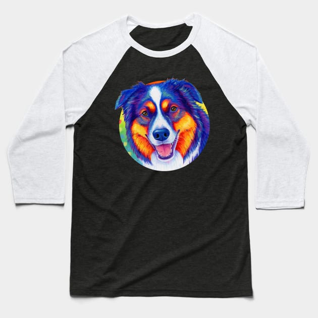Rainbow Tricolor Australian Shepherd Dog Baseball T-Shirt by rebeccawangart